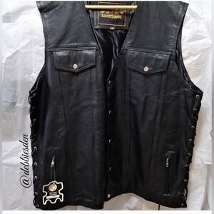 Black Genuine Leather Vest  4XXL
